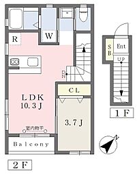 ミライエ f 1LDKの間取図画像