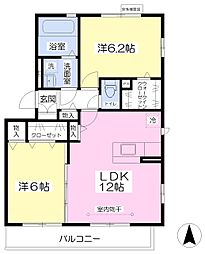フィオーレ中央林間 2LDKの間取図画像