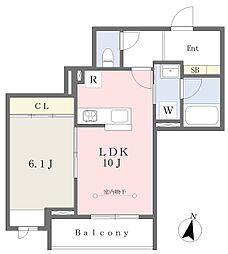 アリスティオ 1LDKの間取図画像