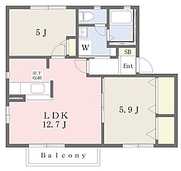 プリーマB 2LDKの間取図画像
