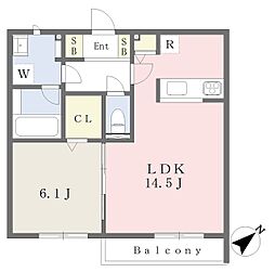 斎藤分町計画A棟 1LDKの間取図画像