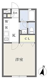 ベルク関2 1Kの間取図画像