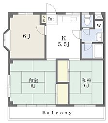 山口ハイツ 3Kの間取図画像