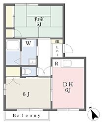 ライムヤマザキA 2DKの間取図画像