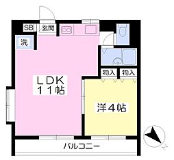 プレジール武蔵浦和 1LDKの間取図画像