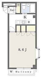 フォーシム庚申坂 1Kの間取図画像