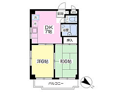 ホワイトパレス新藤3号館 2DKの間取図画像
