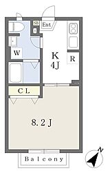 クレールK-one 1Kの間取図画像