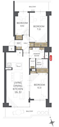 ベルヴィル大宮B棟 3LDKの間取図画像
