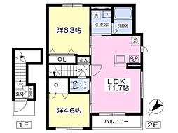 カーサ・マンダリーナ 2LDKの間取図画像