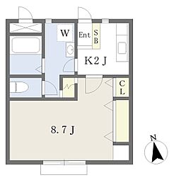 ドエル・ハーモニーA館 1Kの間取図画像