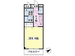 プランドール 1Kの間取図画像