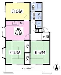 新井グランドマンション 4階3DKの間取り