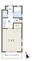 パピヨン北野 3階1Kの間取り