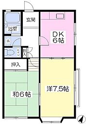ジュネス鶴ヶ岡 2DKの間取図画像