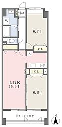 エバーグリーンコート美原 2LDKの間取図画像