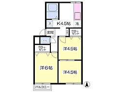 柏ハイツB 2DKの間取図画像