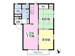 ウイング中島D 2LDKの間取図画像