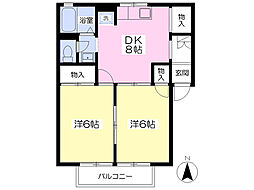 オルロージュ 1階2DKの間取り