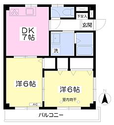サンドキャッスル 2DKの間取図画像