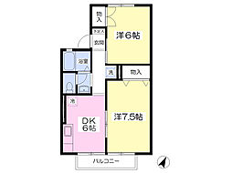 プリムヴェールC 2DKの間取図画像