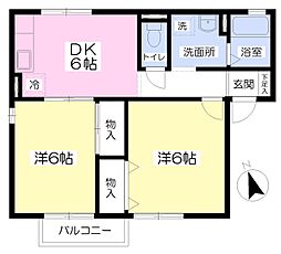 コーポしばづか2 2DKの間取図画像