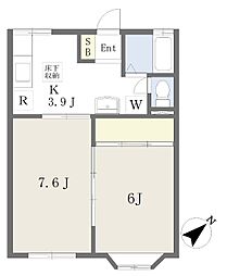 クレセール八木山 2Kの間取図画像