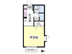 泉ホワイトハウス2 1Kの間取図画像