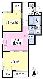 Ｖｉｌｌａ　ＦｌｏｒａII 2階2DKの間取り