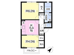 グランサイド国見Ａ棟 2階2Kの間取り
