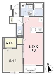 ベルリード吉岡上町B棟 1LDKの間取図画像