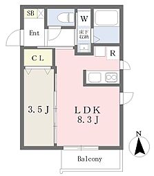 仙台市泉区八乙女中央4丁目アパート 1LDKの間取図画像