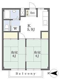 シティハイツマルトA棟 2Kの間取図画像