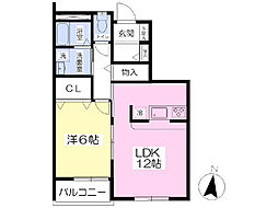 シェリーパークシオンB 1LDKの間取図画像