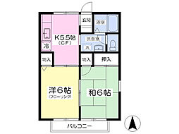 セジュールみずきB 2Kの間取図画像