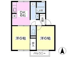 サンフィールドB 2DKの間取図画像
