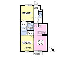 ユニティー・郡山イースト1 2DKの間取図画像