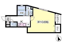 ハピネス北田町 1Kの間取図画像