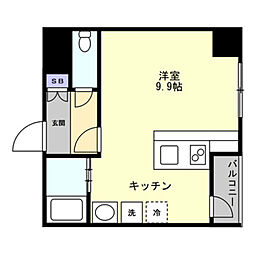 伊予鉄道高浜線 大手町駅 徒歩2分の賃貸マンション 9階ワンルームの間取り