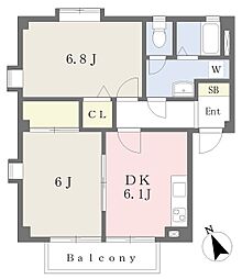フォブールタウン竹原C 2DKの間取図画像