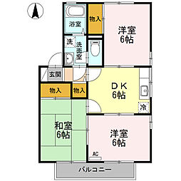 ハイカムール鴨川B 3DKの間取図画像