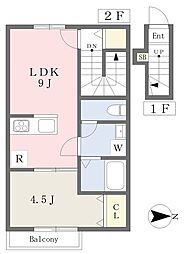 松山市土手内アパート 1LDKの間取図画像