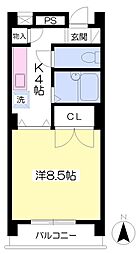 レジデンスAKASI 1Kの間取図画像