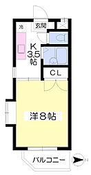 越智ハイツ 1Kの間取図画像