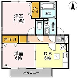 リビングタウン古川西A 2DKの間取図画像