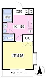 サンライズ 1Kの間取図画像