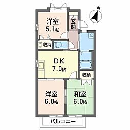 パークヒル津田A 3DKの間取図画像