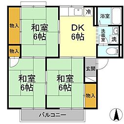 セジュール土居田A 3DKの間取図画像
