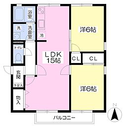 ハイカムール古川 2LDKの間取図画像