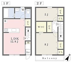 東温市志津川アパート 2LDKの間取図画像